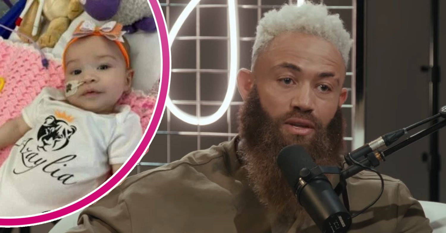 Ashley Cain frowns with image of daughter Azaylia Cain