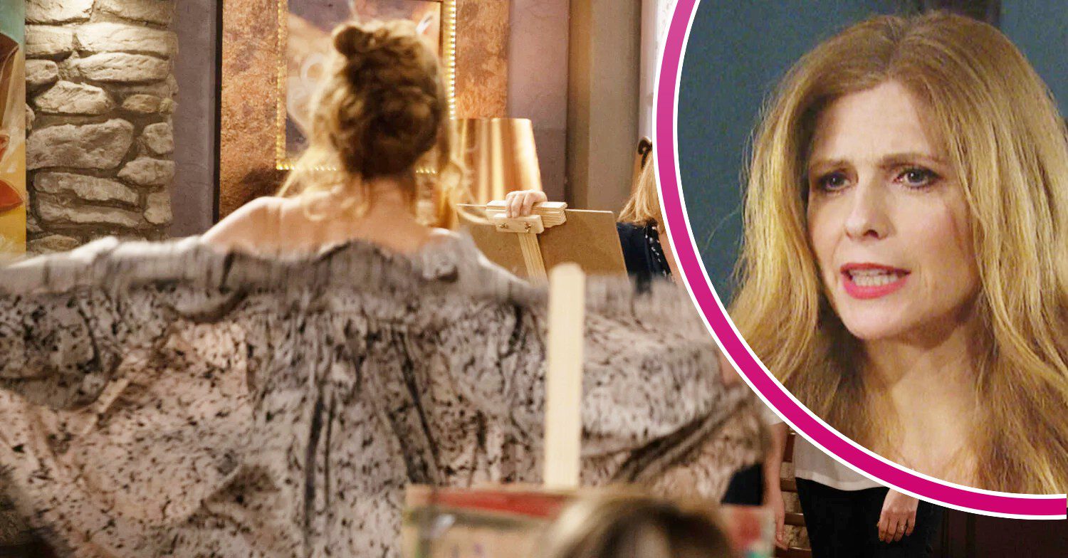 Bernice strips off on emmerdale; inset, she looks consternated (Credit: ITV/Composite: Entertainment Daily)