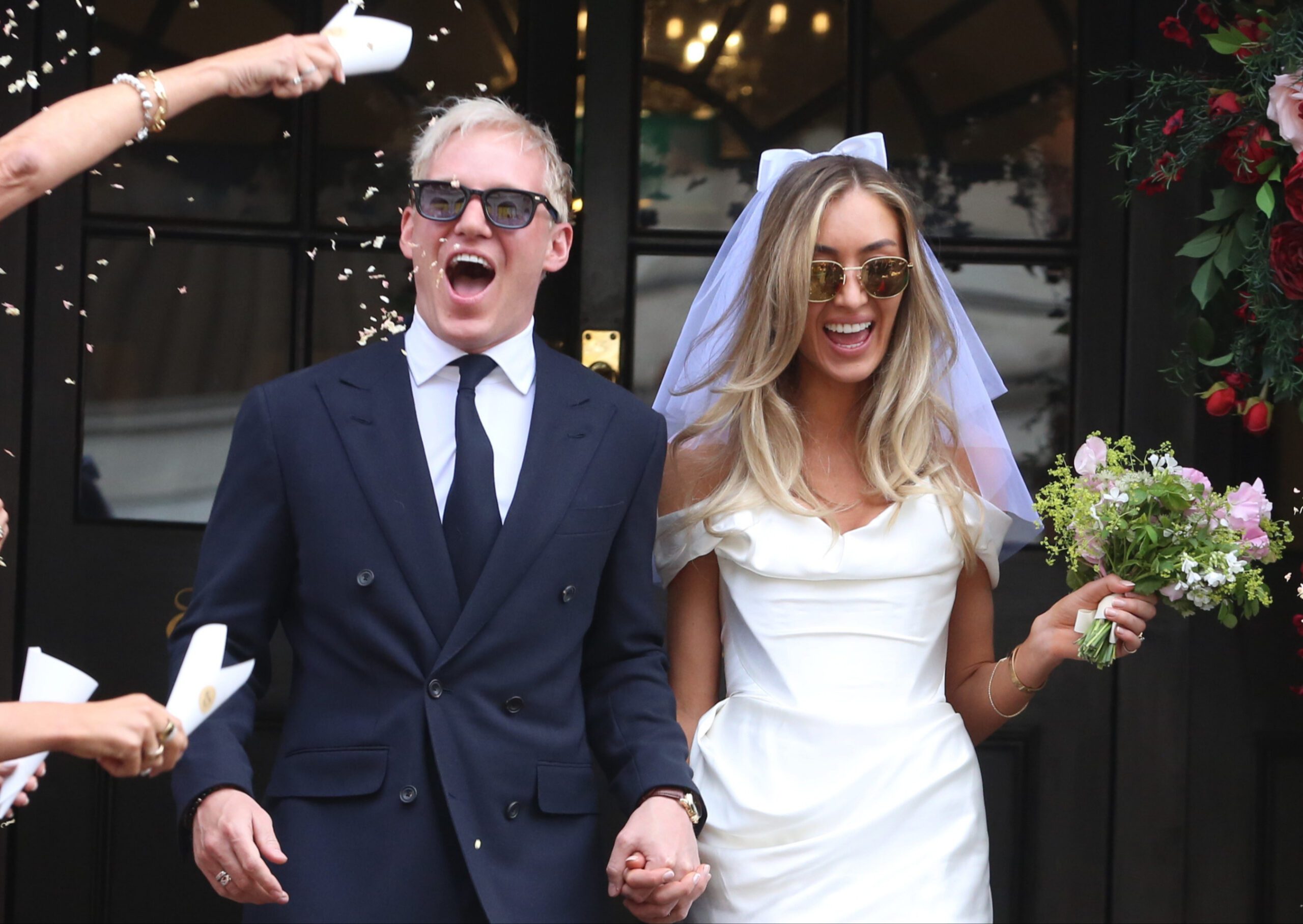 Jamie Laing and Sophie Habboo in their wedding outfits