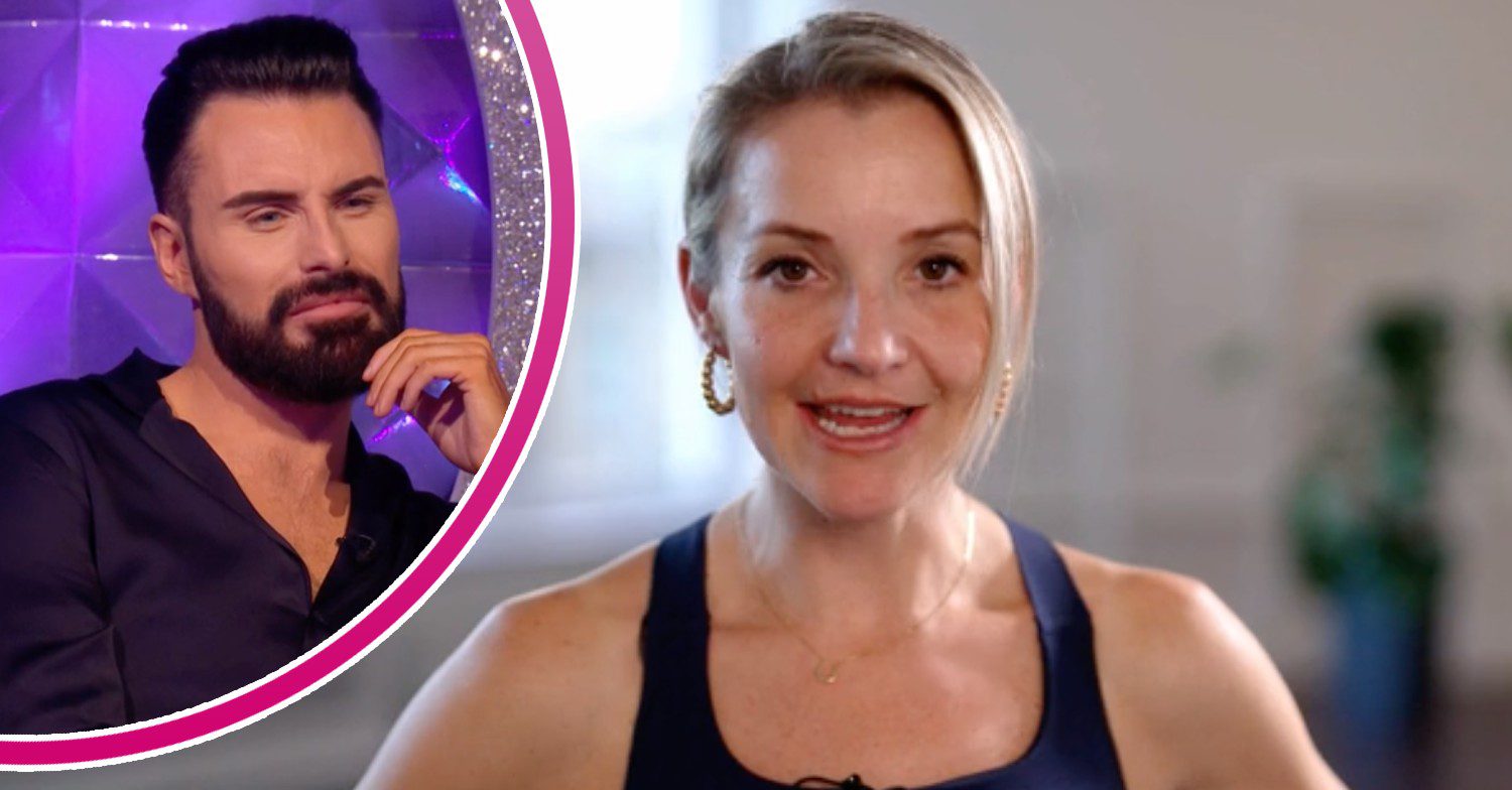 Strictly It Takes Two host Rylan strokes his beard, Helen Skelton speaks to camera