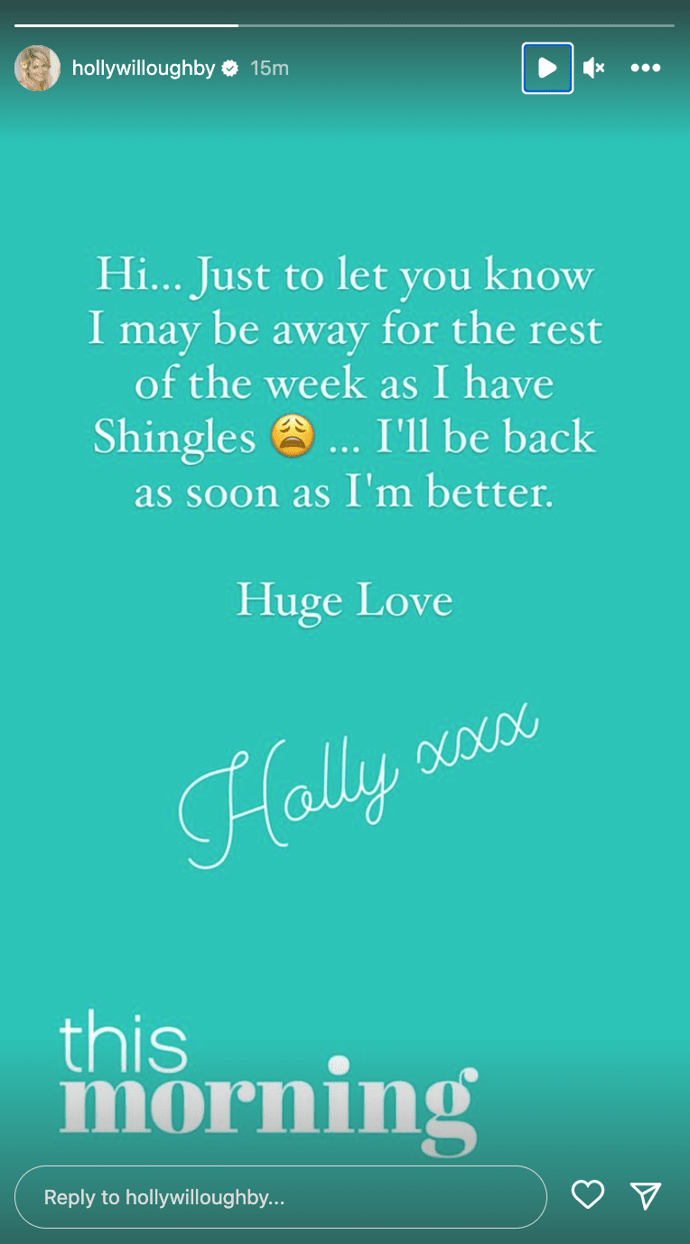 Holly Willoughby revealed she will not return to This Morning this week (Credit: Instagram)
