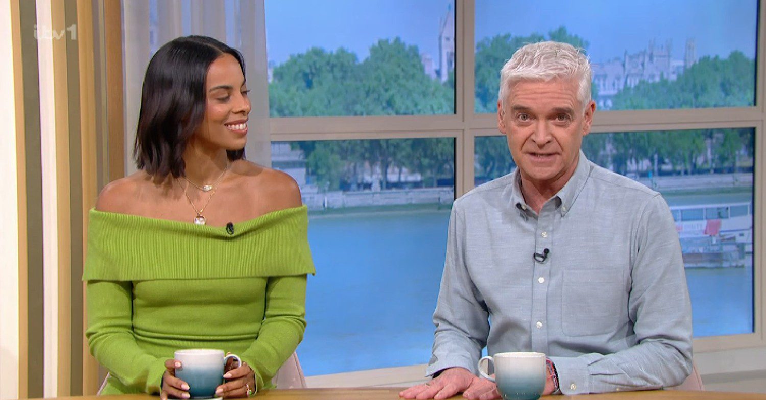Rochelle Humes looking at Phillip Schofield on This Morning today