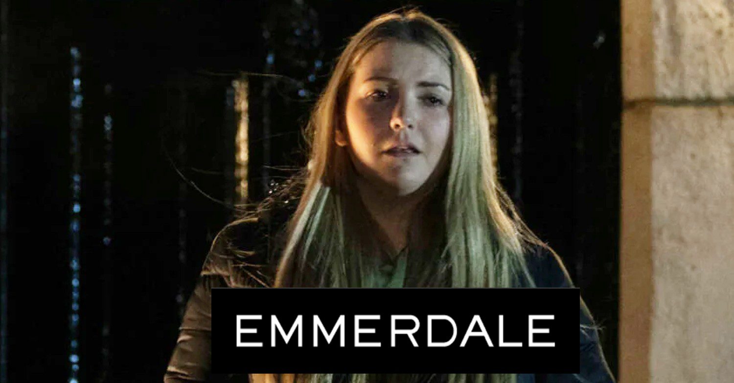 Cathy looks upset on Emmerdale, inset show logo (Credit: ITV/Composite: ED!)