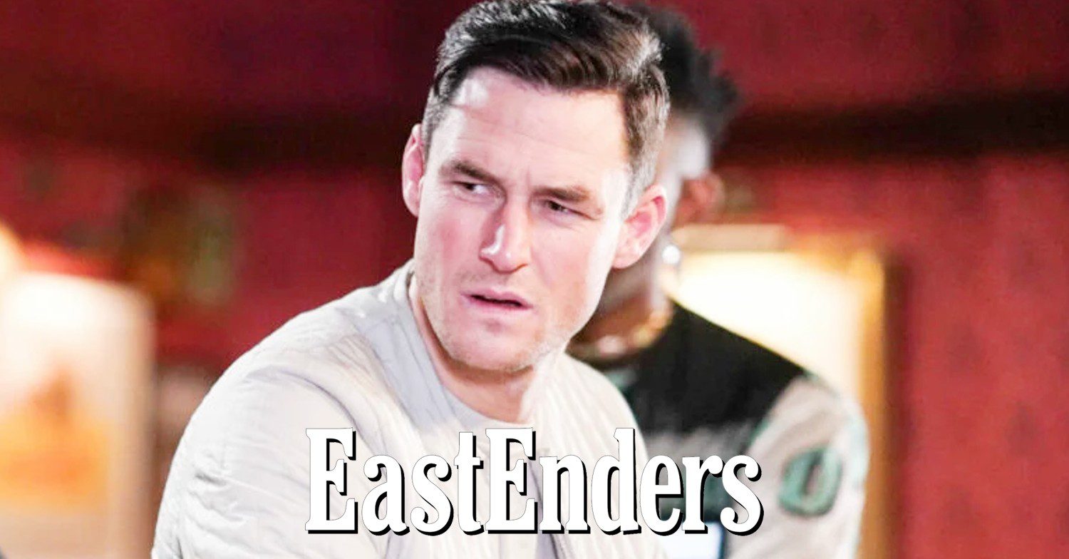 Zack looks irritated on EastEnders; inset, show logo (Credit: BBC/Composite: Entertainment Daily)