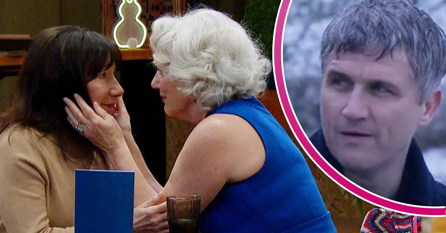 Mary and Faye look lovingly at each other on Emmerdale; inset, Caleb is looking shady (Credit: ITV/Composite: Entertainment Daily)