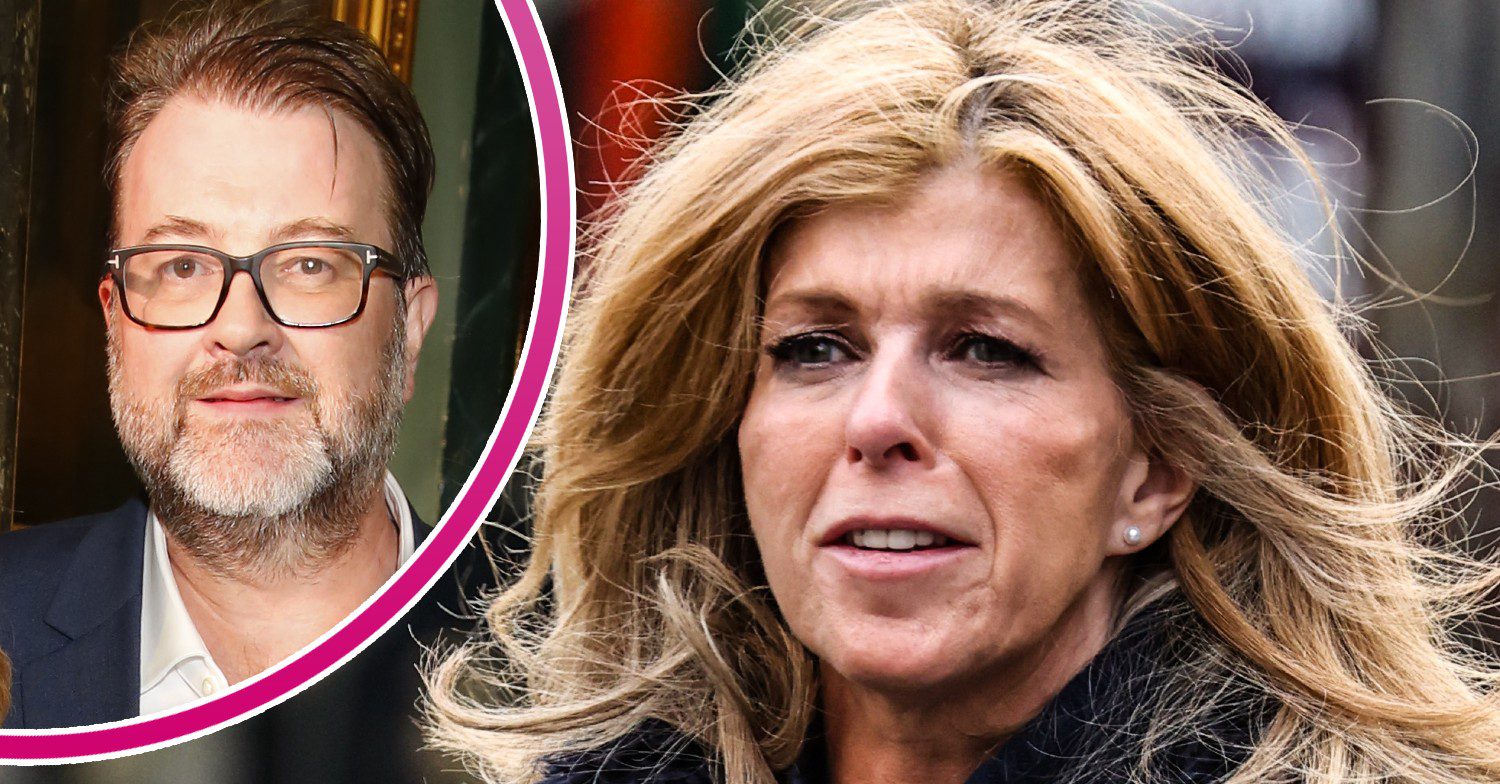 Derek Draper smiling and Kate Garraway outside radio