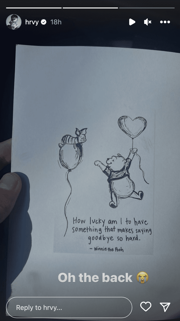 Winnie the Pooh drawing on HRVY's story