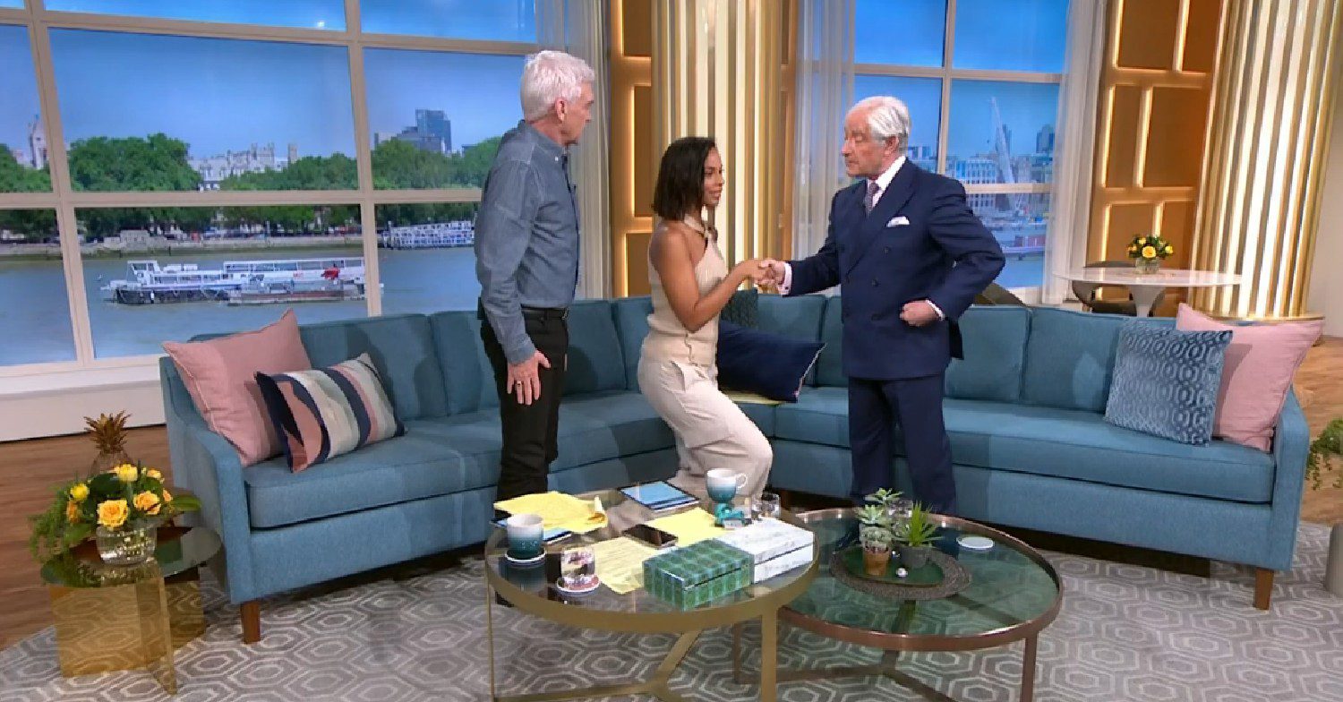 King Charles lookalike shakes hands with Rochelle Humes as Phillip Schofield watches on This Morning today