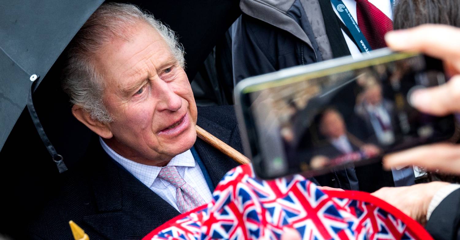 King Charles has his picture taken on a phone as he greets supporters