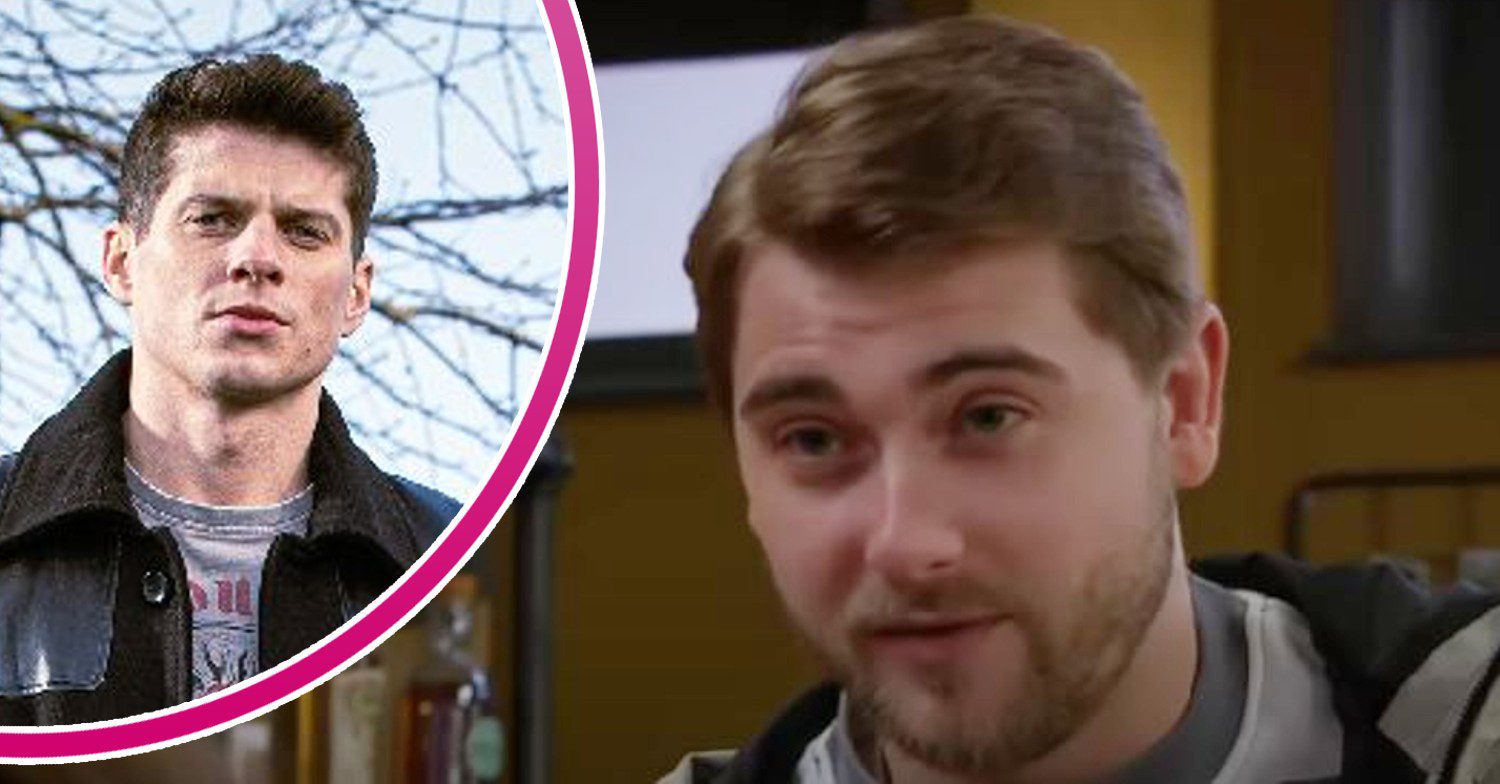 Nicky's mystery visitor on Emmerdale - inset, publicity shot of Nicky looking shady (Credit: ITV/Composite: Entertainment Daily)