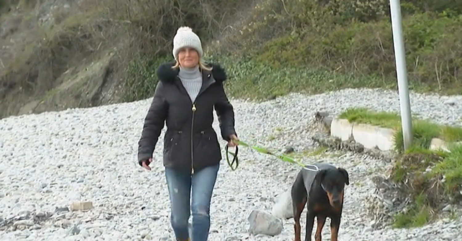 Lucy Humphreys walking her dog 
