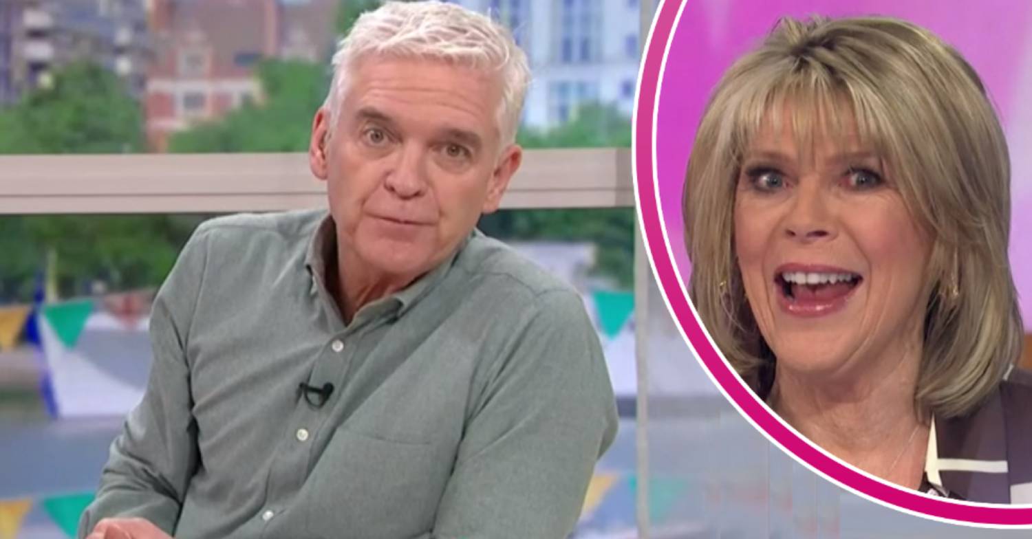 Phillip Schofield looks into the camera, Ruth Langsford smiles on This Morning today