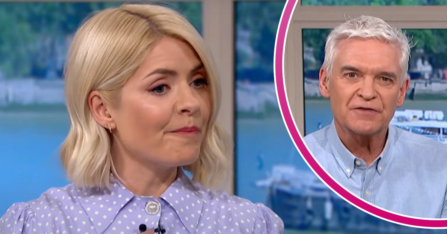 Holly Willoughby looking cross / Phillip Schofield frowning slightly on This Morning today