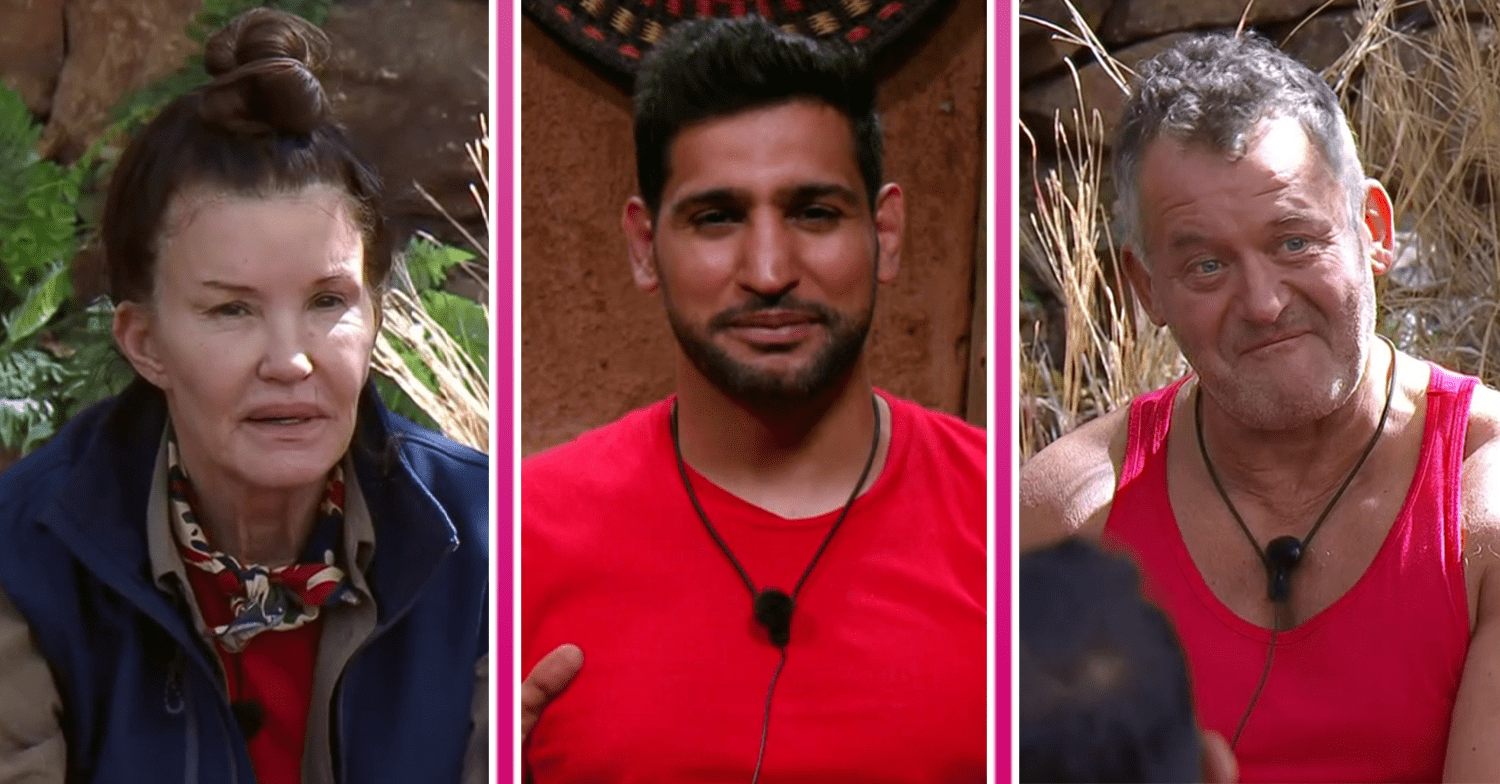 Amir Khan looking shocked with Janice and Paul on I'm A Celeb