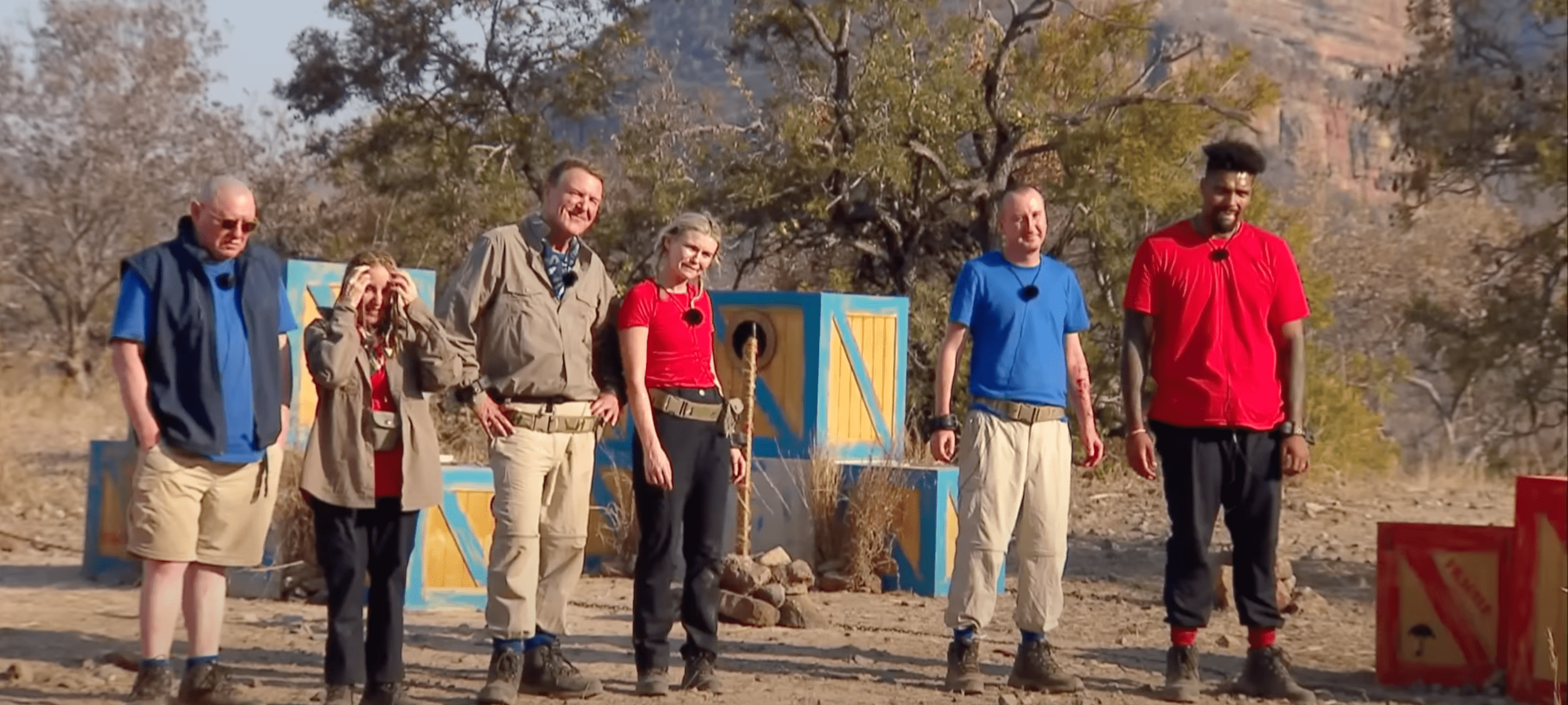 Celebrities lining up for an I'm A Celebrity South Africa challenge 