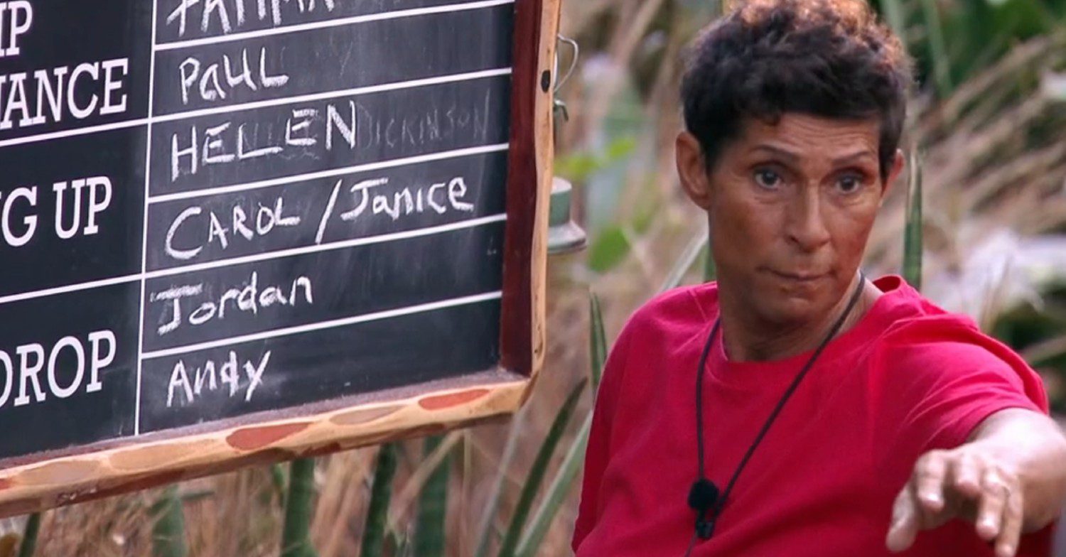 Fatima Whitbread pointing on I'm A Celebrity