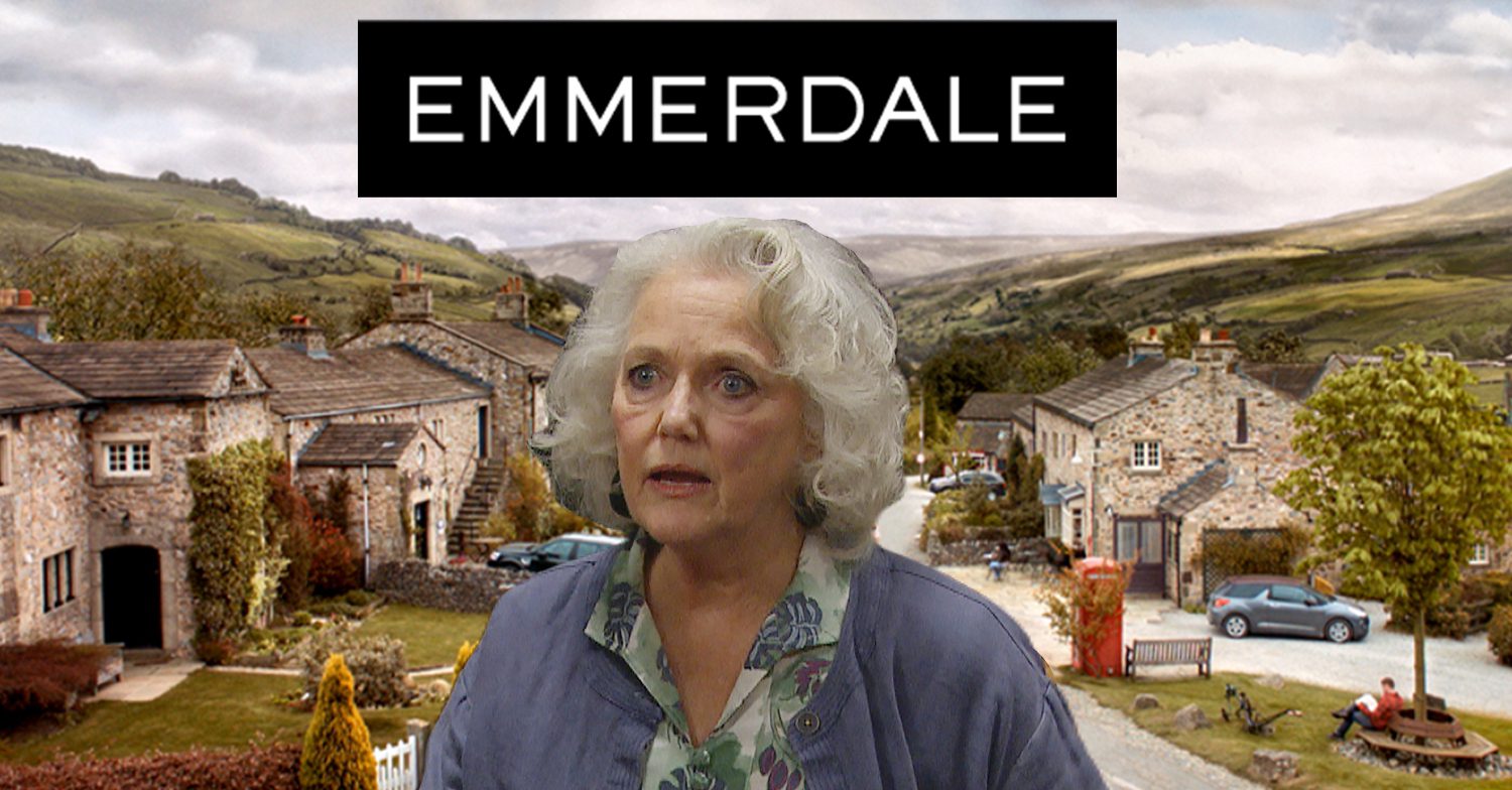 Emmerdale's Mary, the Emmerdale logo and background of the Dales