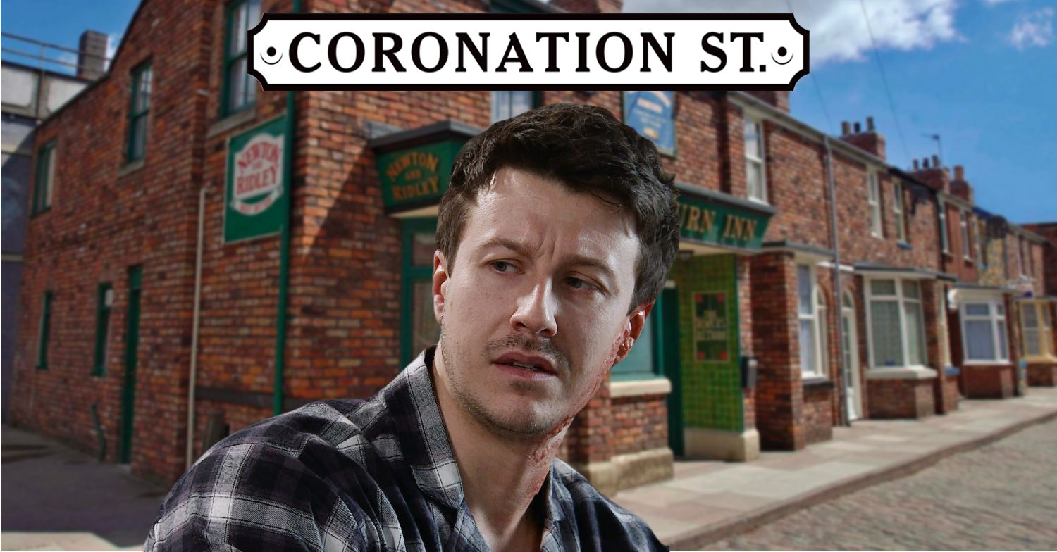 Coronation Street's Ryan is with the Coronation Street logo and background of the Rovers