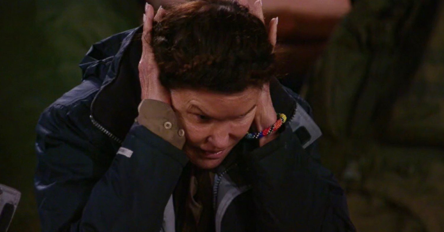 I'm A Celebrity star Janice Dickinson covering her ears 