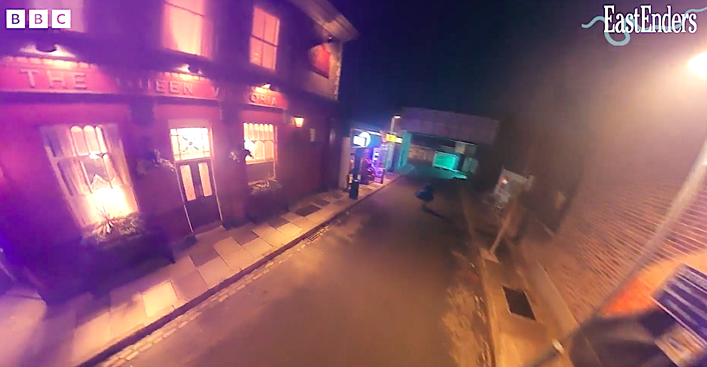 Someone running away in the flashforward trailer EastEnders