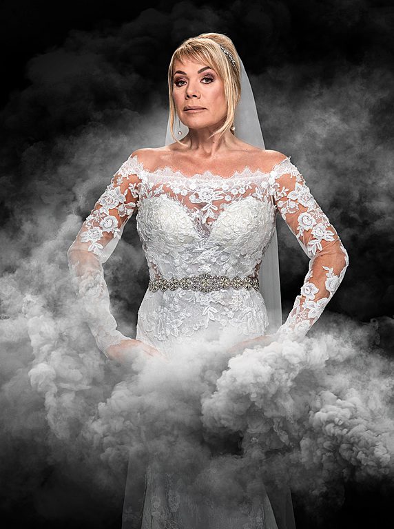SHaron in a wedding dress in the EastEnders flashforward