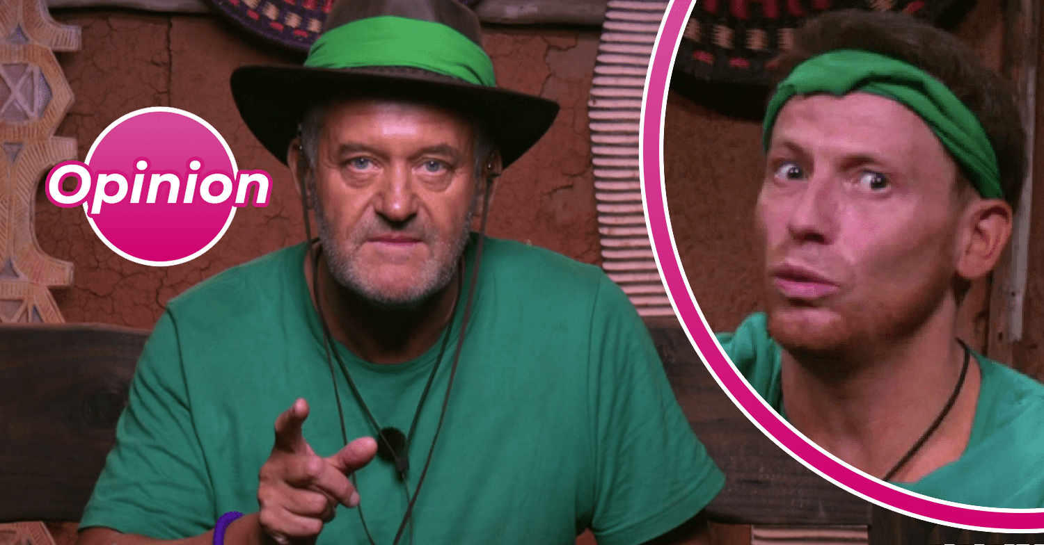 Paul Burrell pointing and Joe Swash looking annoyed