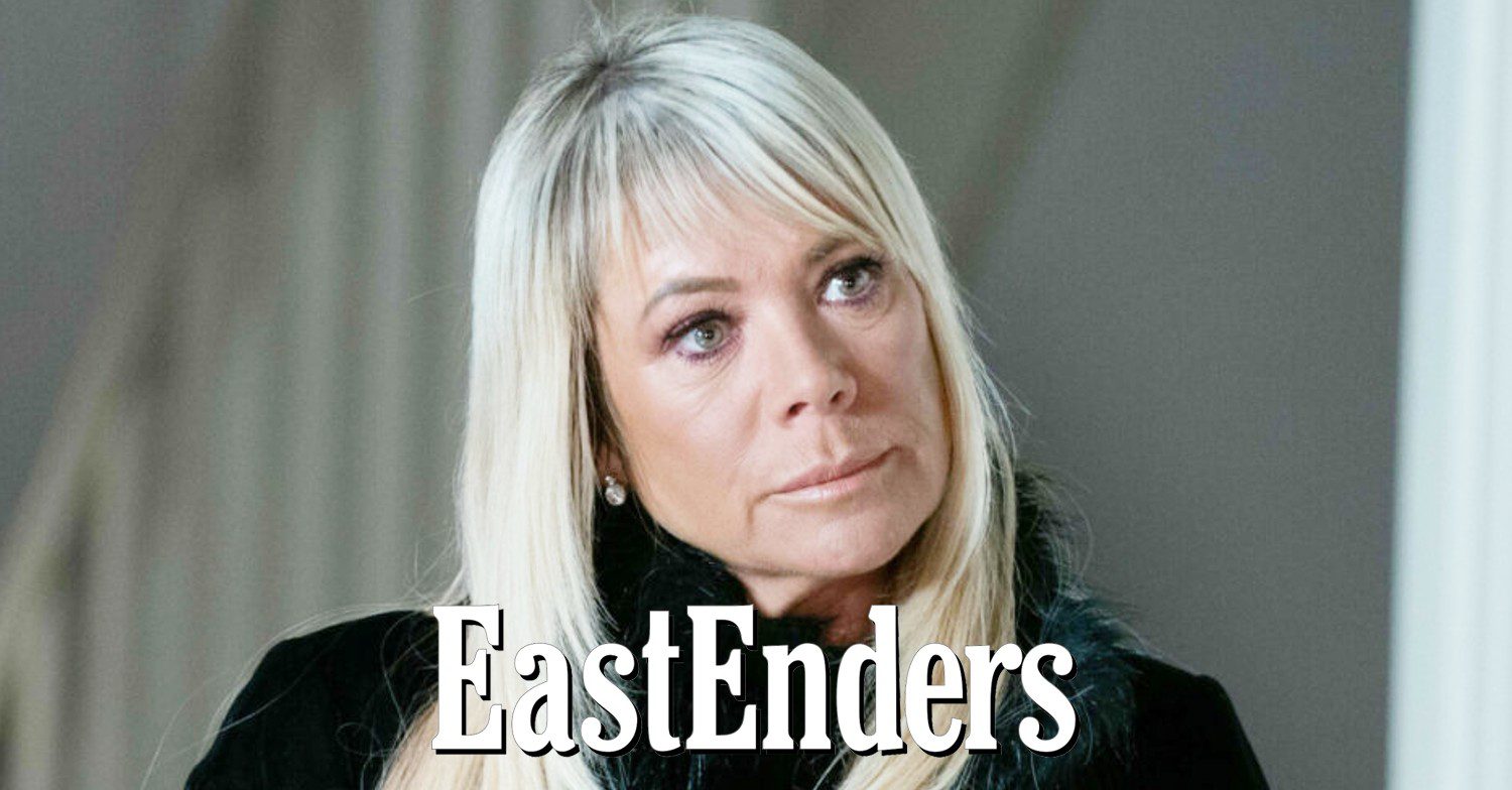 Sharon looking serious on EastEnders; inset, show logo (Credit: BBC/Composite: Entertainment Daily!)