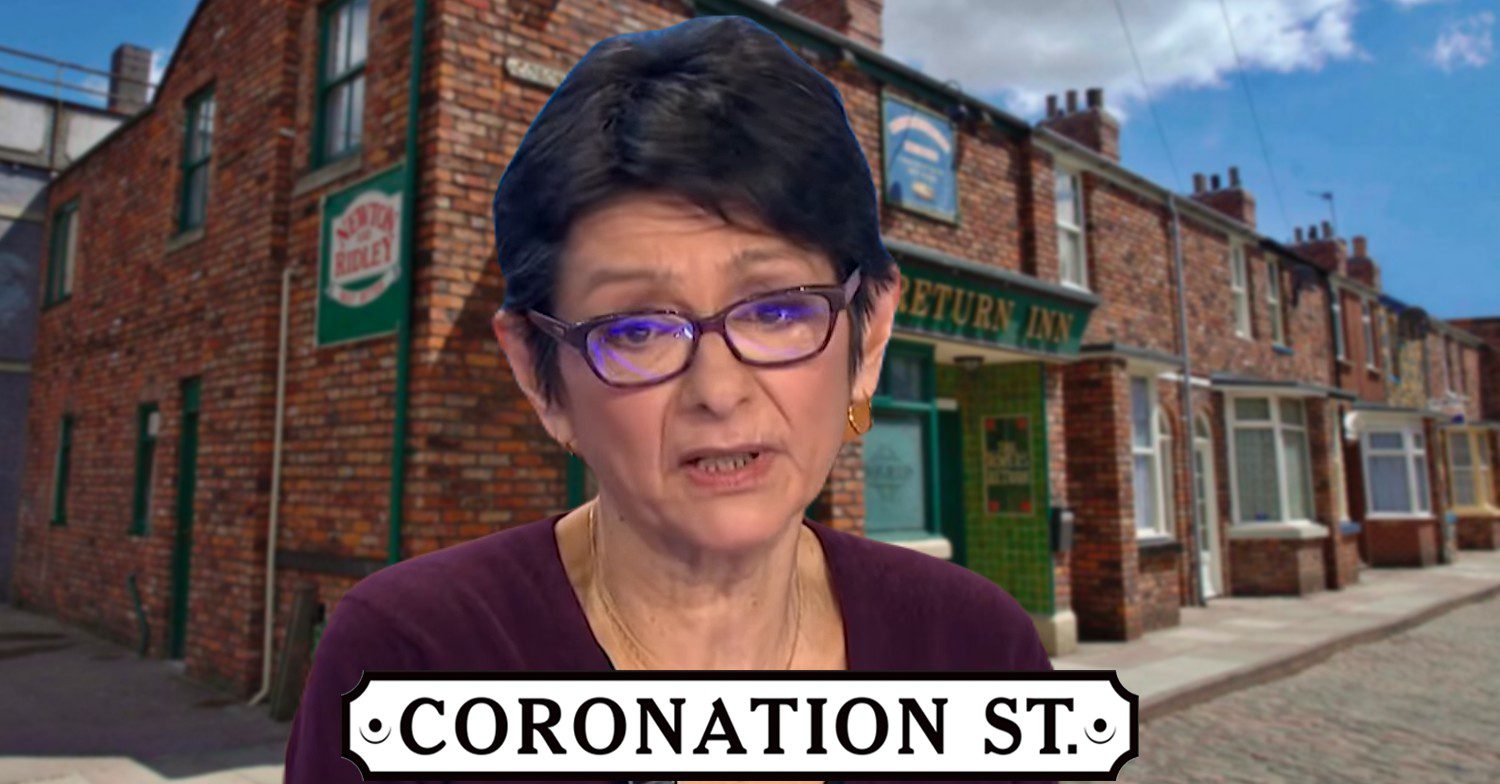 Coronation Street comp image: Shelley King on show background with logo