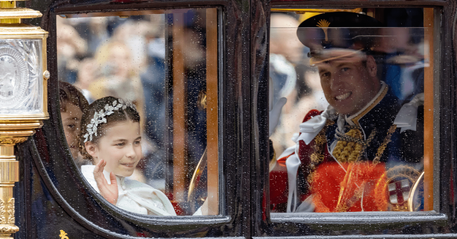Princess Charlotte and Prince William arrive at Prince Charles Coronation