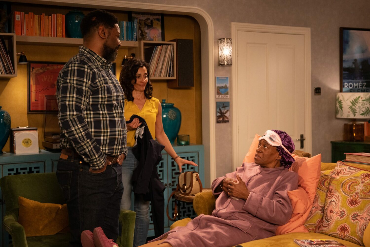 Charles, Manpreet and Claudette in Emmerdale all look uncomfortable and strained with each other