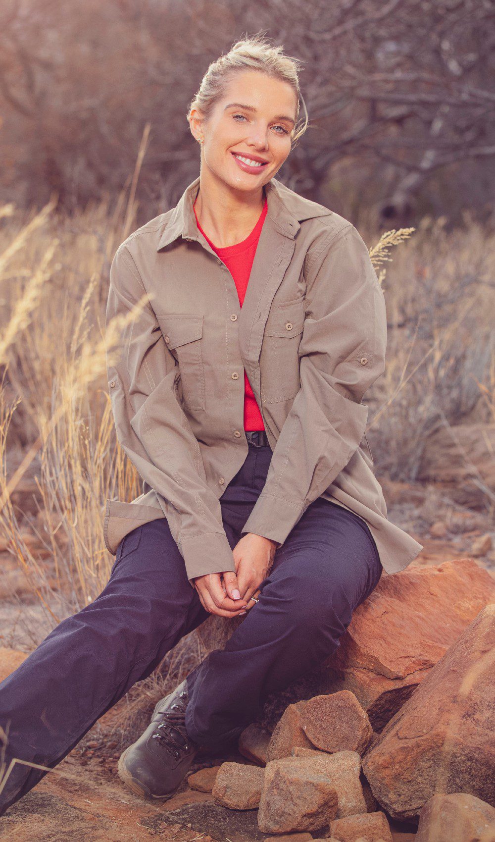 Helen Flanagan smiling in I'm A Celebrity South Africa promo pic