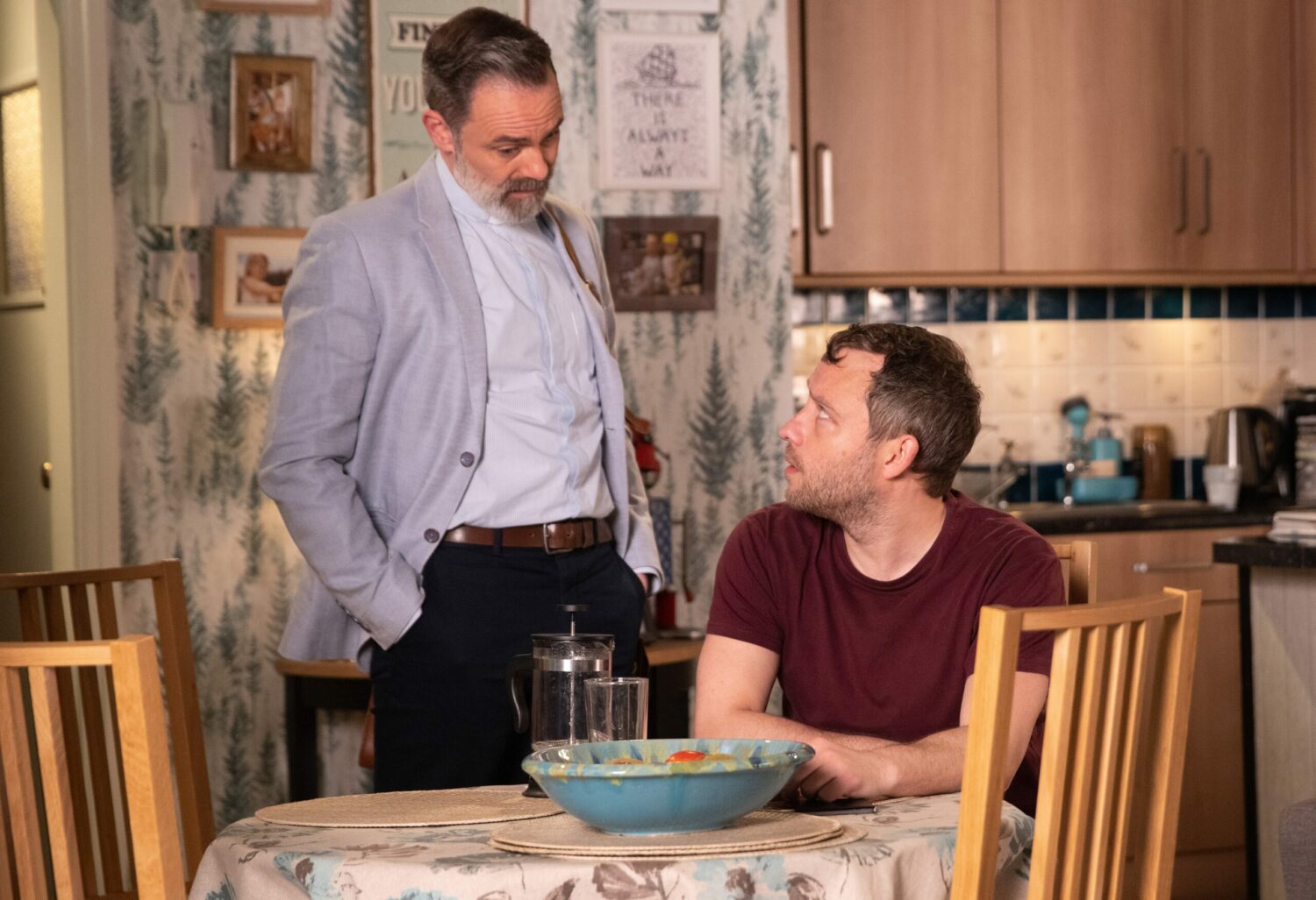 Coronation Street's Billy and Paul are talking in the flat
