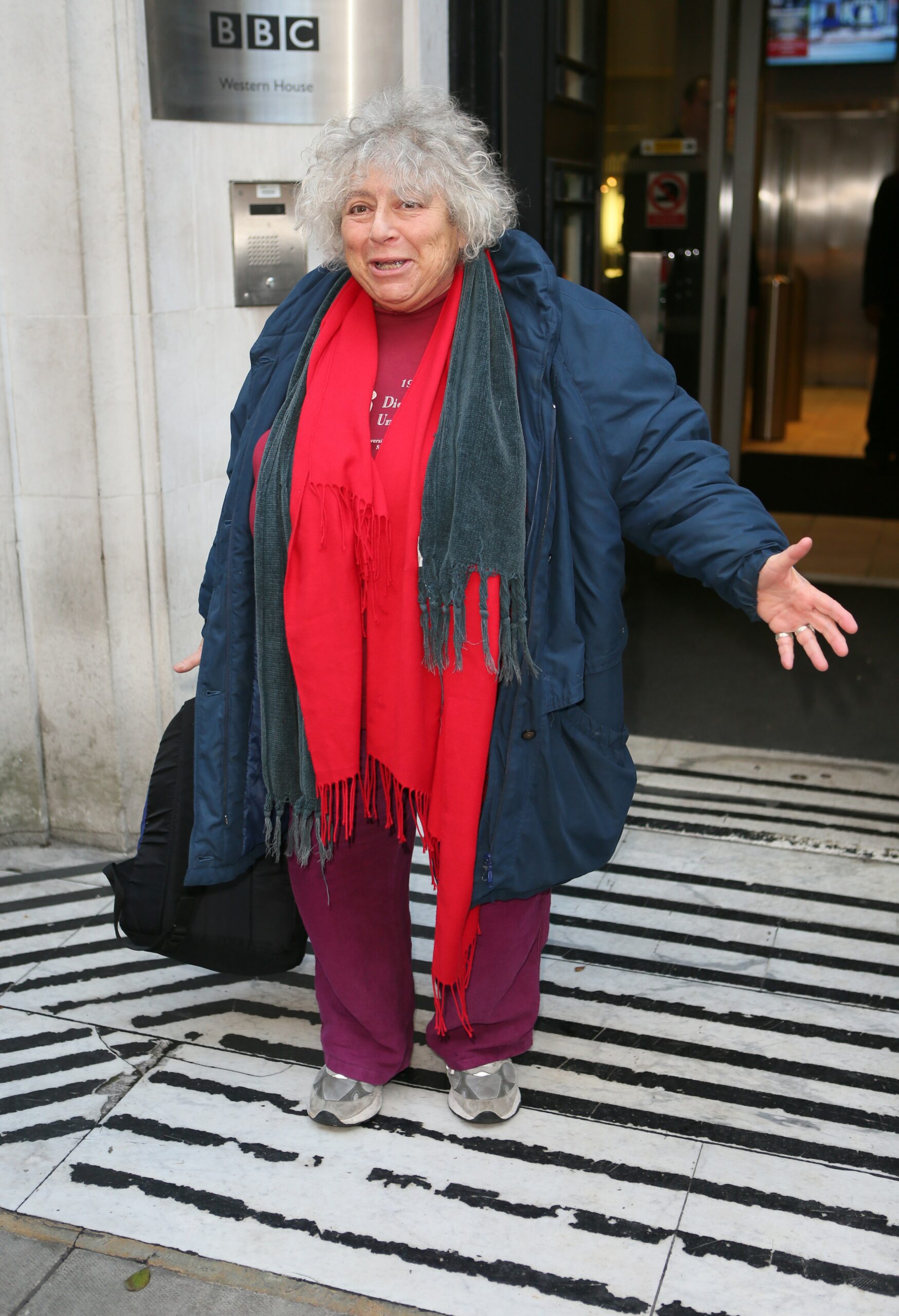 Miriam Margolyes smiling outside studios