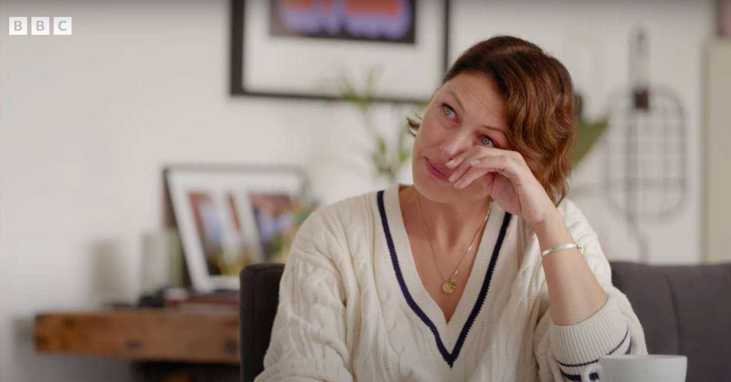 Emma Willis wipes away a tear