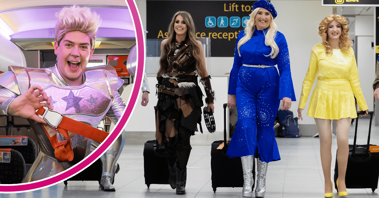 EasyJet crew members dressed as Eurovision stars