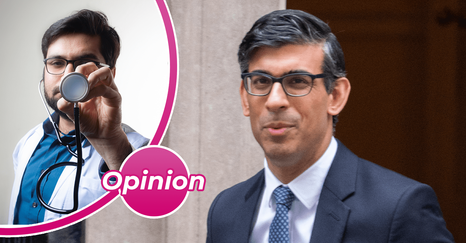 Rishi Sunak and a GP holding a stethoscope