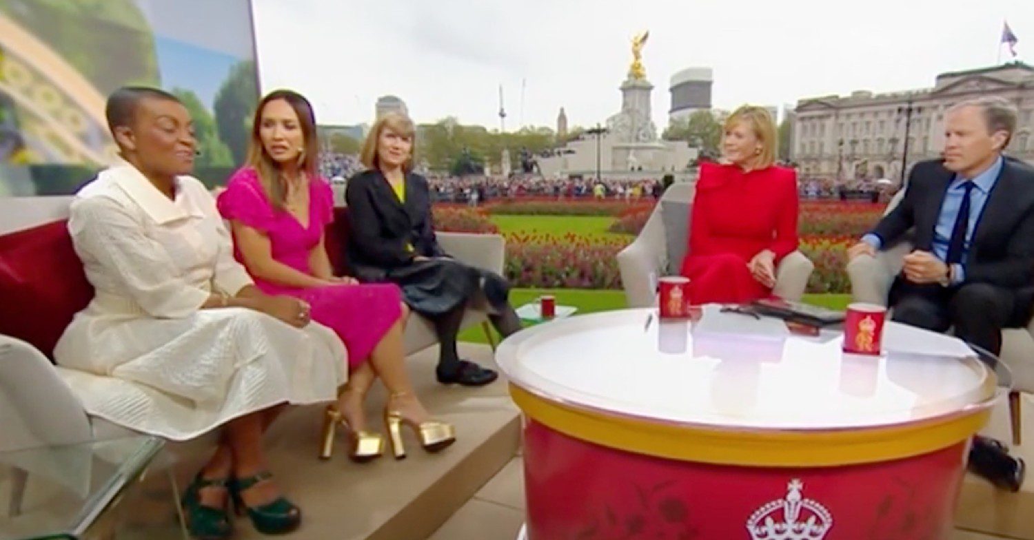 Adjoa Andoh and Myleene Klass during coronation coverage 