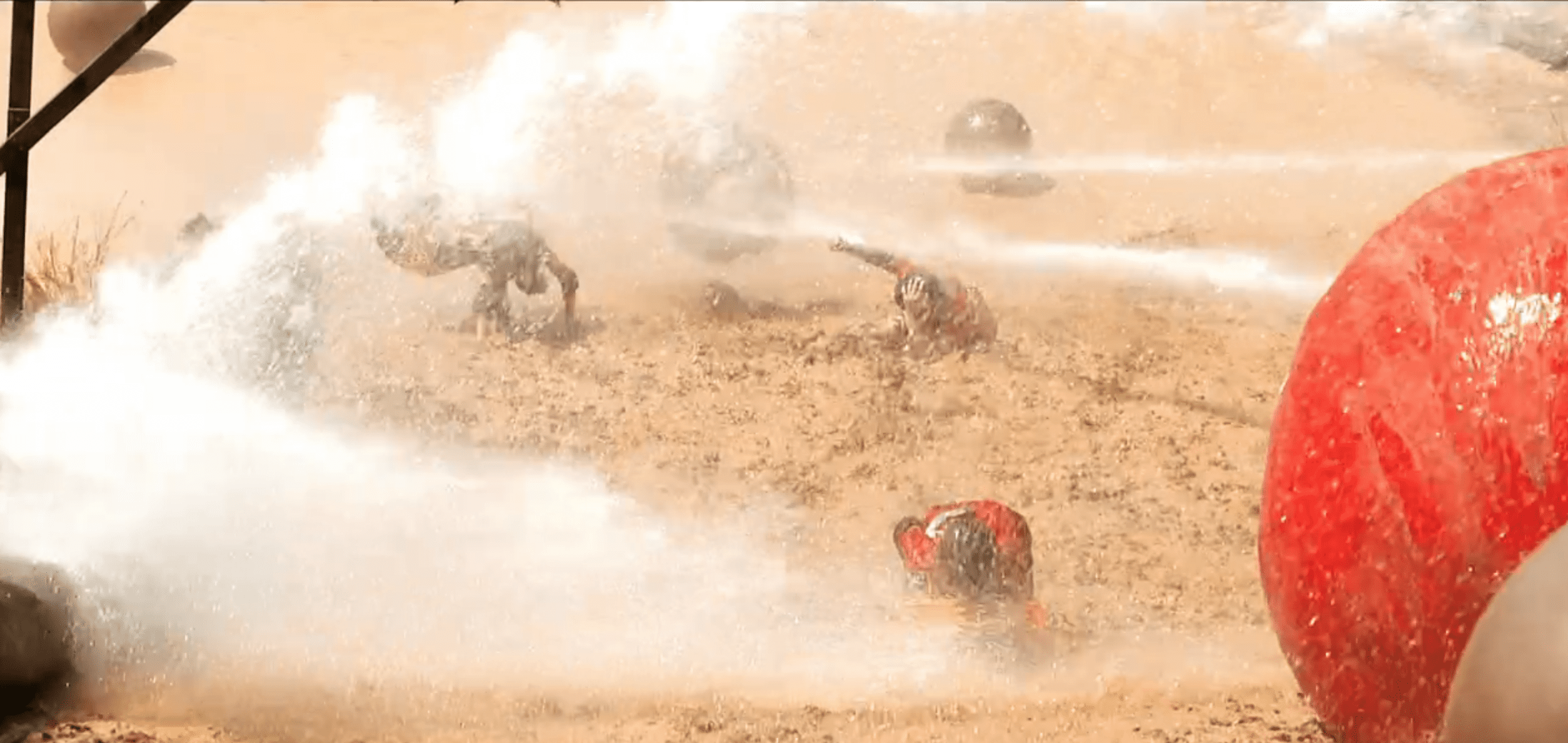 Celebrities taking part in the Cyclone challenge on I'm A Celebrity