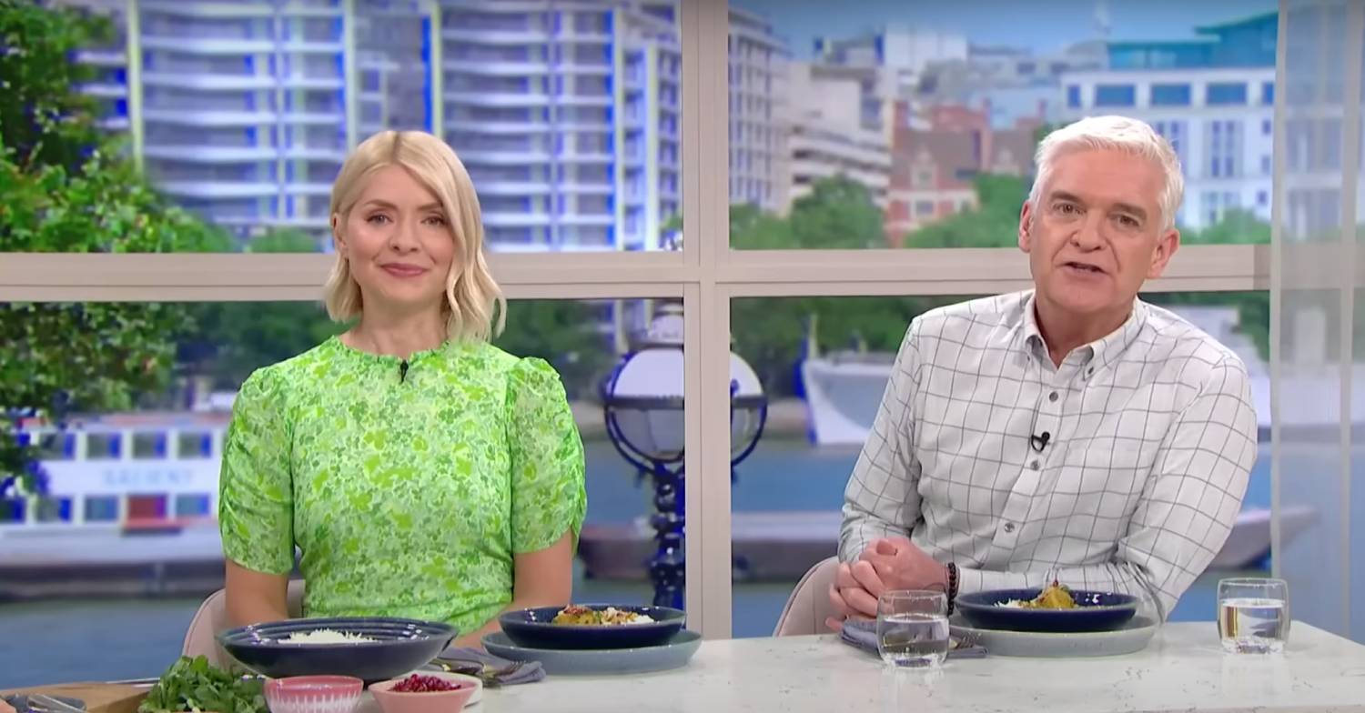 Phillip Schofield speaks as he sits next to Holly Willoughby on This Morning