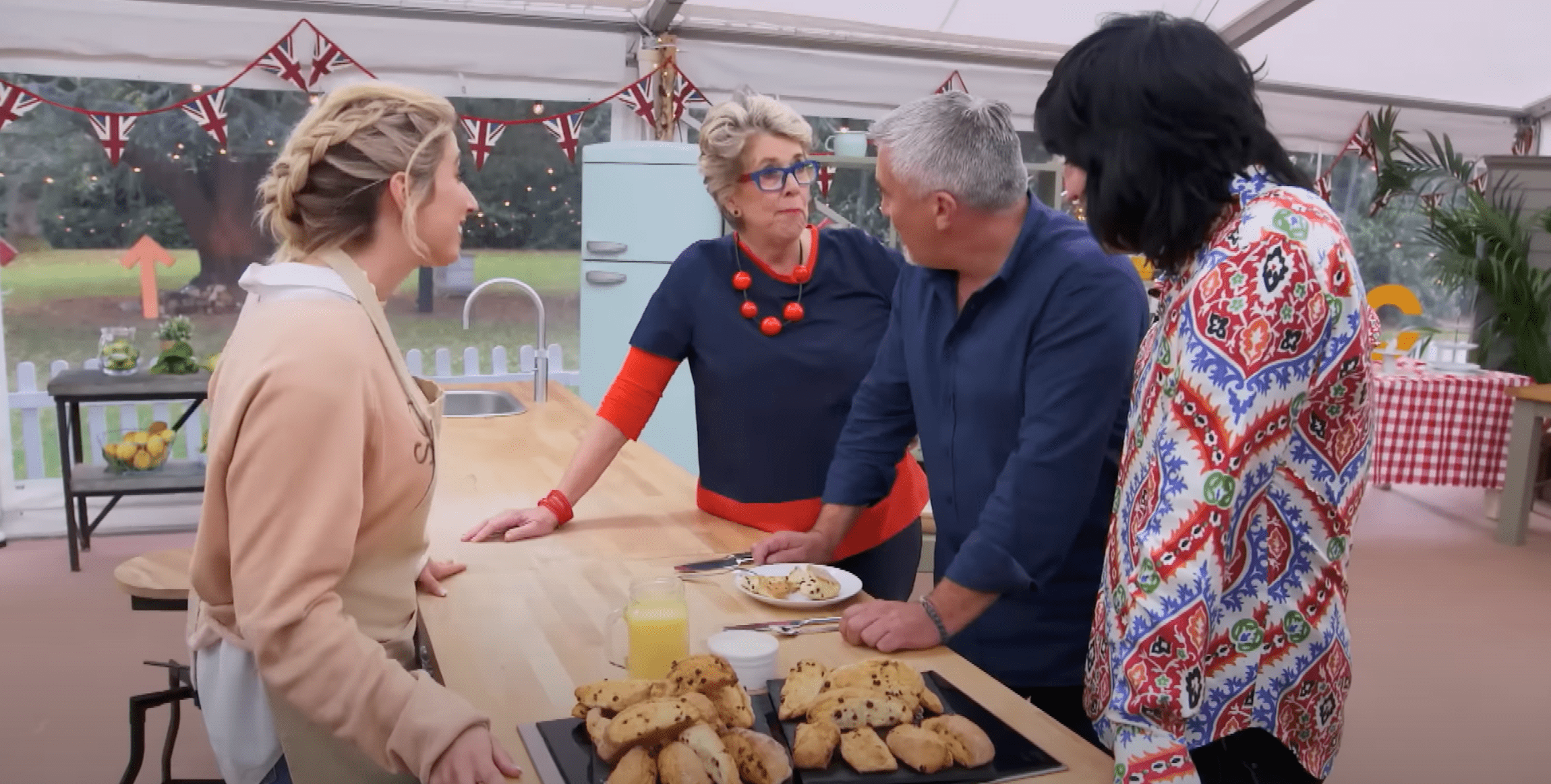 Stacey Solomon with Bake Off judges 