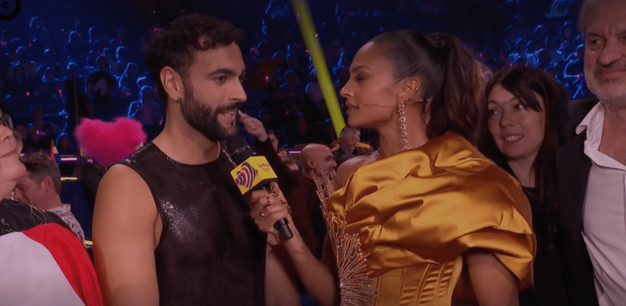 Alesha Dixon speaking to Eurovision contestant