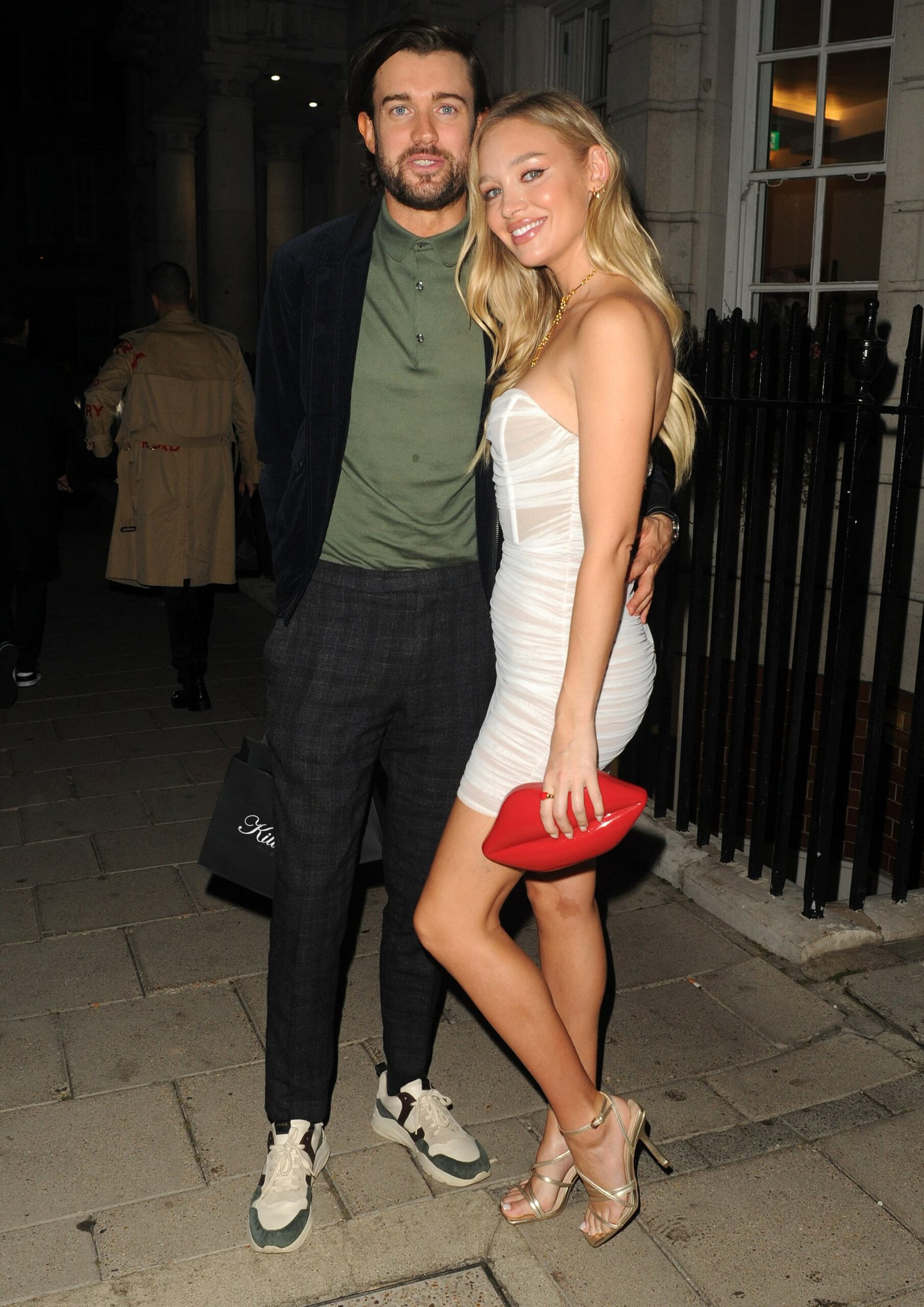Jack Whitehall and girlfriend Roxy smiling on night out