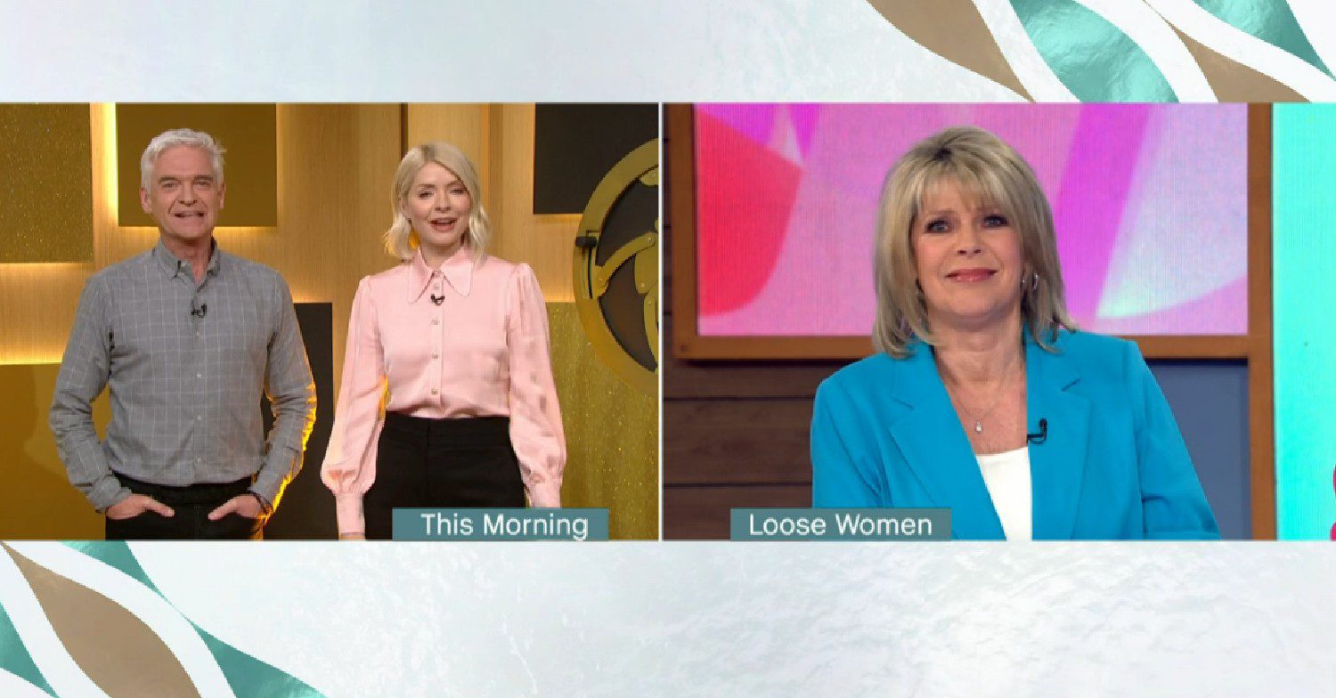 Phillip Schofield and Holly Willoughby speak to Ruth Langsford on This Morning today