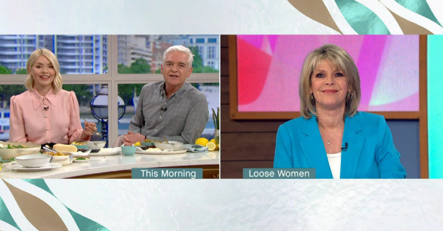 Phillip Schofield and Holly Willoughby speak to Ruth Langsford on This Morning today