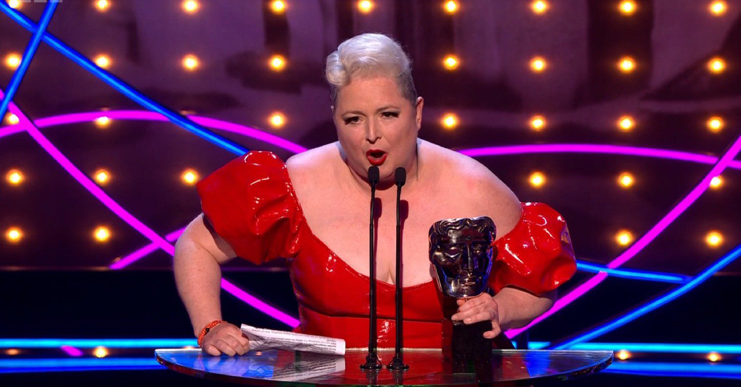 Siobhan McSweeney shouting in the BAFTA 