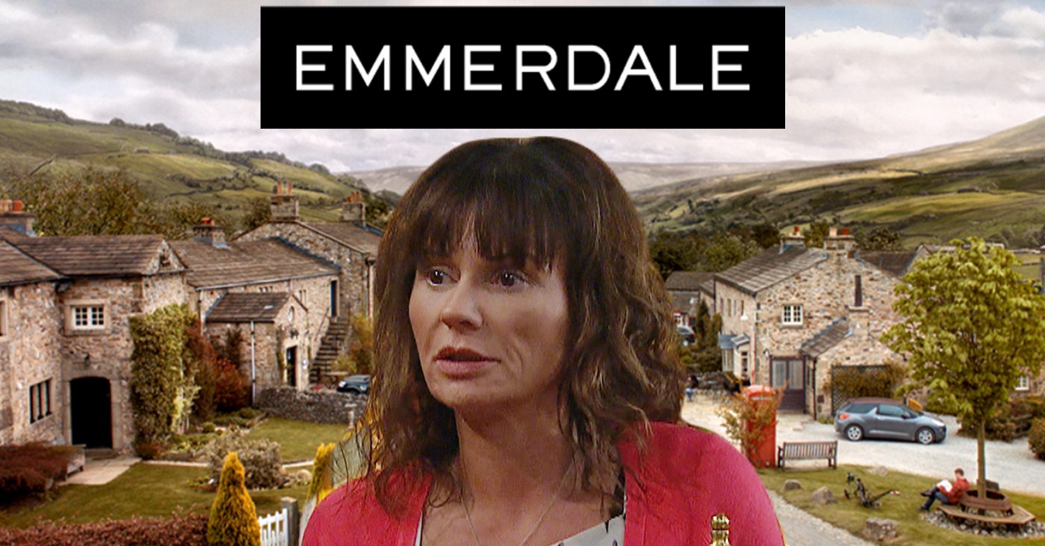 Emmerdale's Chas, the Emmerdale logo and background of the Dales