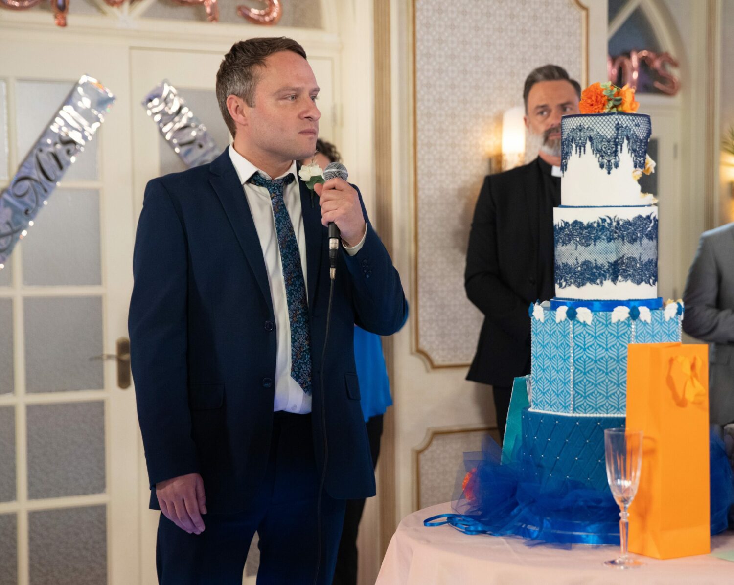 Paul Foreman begins to get emotional during his wedding speech