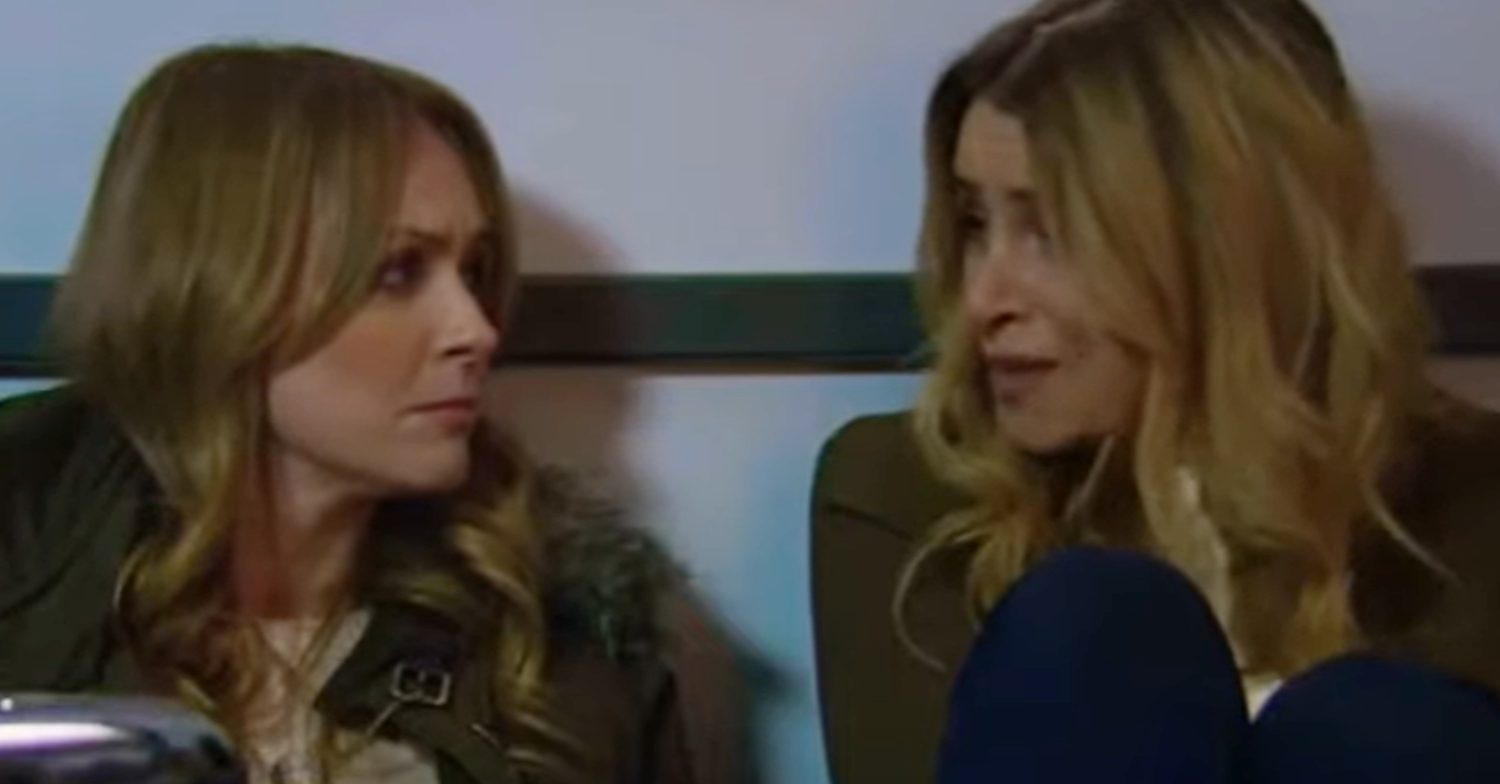Emmerdale's Vanessa and Charity are looking at each other