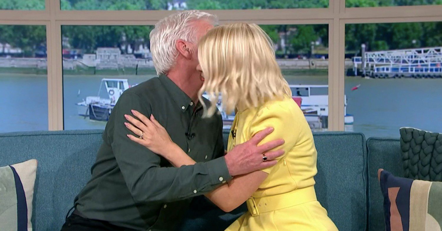 Phillip Schofield hugging Holly Willoughby on This Morning today