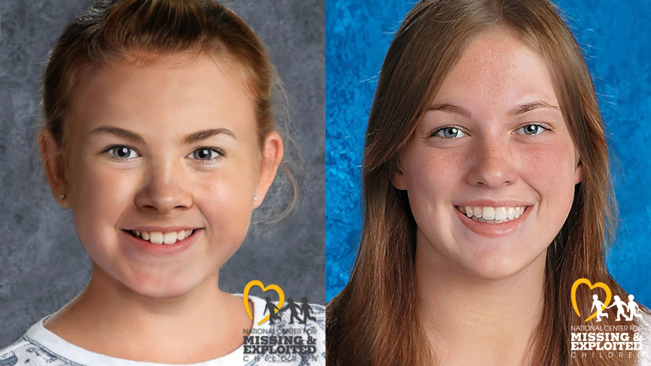 Kayla Unbehaun in 2017, next to aged up image